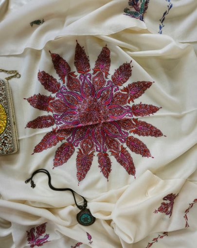 Reversible Sozni handwork Stole ● both sides (Intricate sozni handwork embroidery on both sides,Premium Quality)